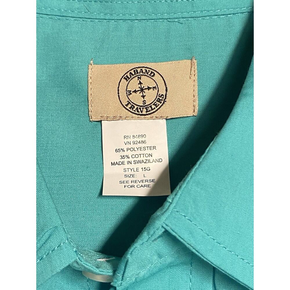 Men's Haband Travelers Pearl Snap Button Up Aqua Green Shirt W/ Pockets Large - Picture 2 of 8